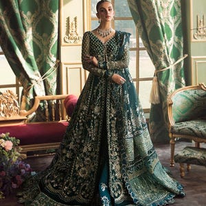Pakistani Wedding Dresses Indian Clothes Embroidery Green Front Open Long  Maxi Dress Nikkah Partywear Walima Guest Outfit Custom Stitched