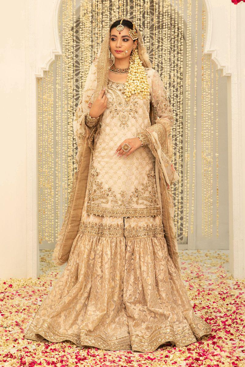 golden wedding dress pakistani Ivory Gold Gharara Suit: Pakistani Indian Wedding Outfit
