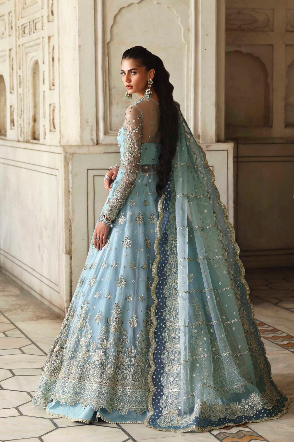 blue desi wedding dress Embroidered Pakistani Maxi Dress, Bridal Salwar Kameez Size:FR 32 made outfit is perfect misses prom dress Happy 4th Anniversary to