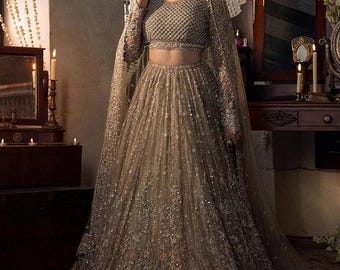 Lehenga Choli da sposa ricamato, abito da sposa indiano pakistano, cucito su misura