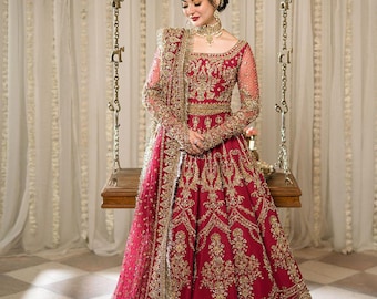 パキスタン民族衣装　Luxury ドレス　刺繍 Anarkali サーモンピンク パキスタン民族衣装 Luxury ドレス 刺繍 Anarkali サーモン