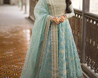 Pakistani Wedding Dresses Indian Bridal Ice Blue Guest Outfit Maxi Embroidery Clothes Nikkah Eid Salwar Kameez Collection Custom Stitched