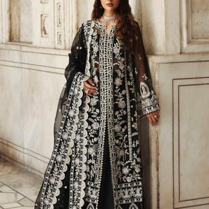 Black Chiffon Salwar Kameez: Embroidered Pakistani Party Dress