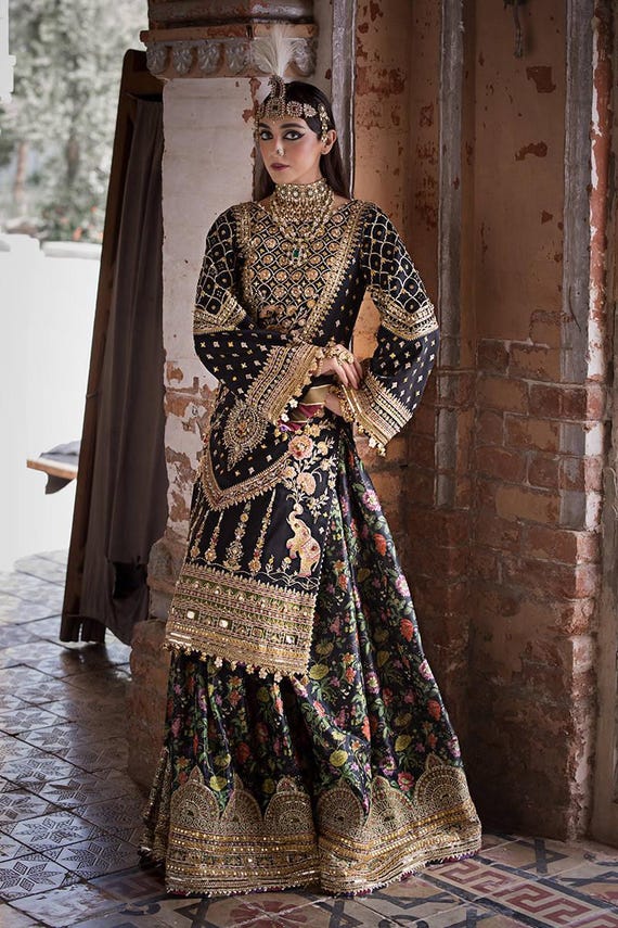slim fit dress slacks Designer Black Indian Outfit with Multicolor Embroidery – Palkhi Fashion
