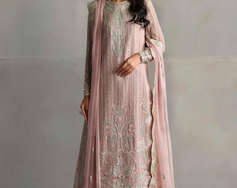 Embroidered Chiffon Salwar Kameez, Pakistani Wedding Dress, Custom Stitched