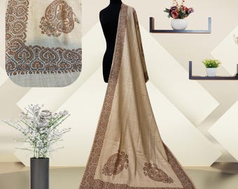 Embroidered Wool Pashmina Shawl: Skin Warm Winter Wrap (80 x 28 inches)