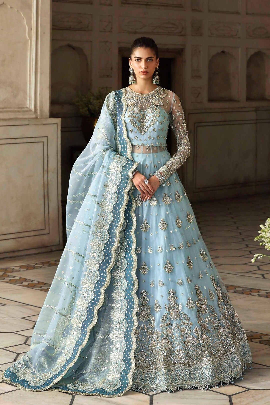 Blue Embroidered Pakistani Maxi Dress, Bridal Salwar Kameez - Etsy