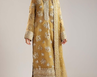 Yellow Mehndi Outfit, Pakistani Embroidered Salwar Kameez