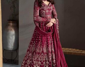Bestickte Chiffon Maxi Lehenga, pakistanische Hochzeitskleid, individuell genähtes, Luxus Party Wear Outfit, indische Kleider, Eid Salwar Kameez