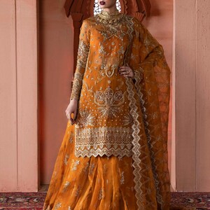 maria b orange dress Maria b MPC-21-101-Rust and Olive Green