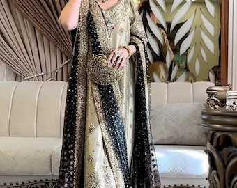 Vestido de novia Masoori de tejido bordado: Salwar Kameez pakistaní de lujo, cosido a medida