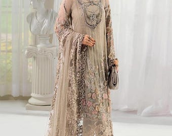 Embroidered Chiffon Salwar Kameez: Pakistani Wedding Dress, Custom Stitched