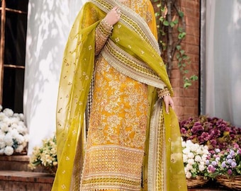 Yellow Long Shirt Pakistani Indian Wedding Dresses Embroidery Clothes Eid Party Salwar Kameez Custom Stitched Engagement Guest Outfits USA