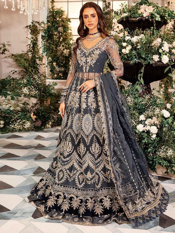 Dull Blue Pakistani Wedding Maxi Dress