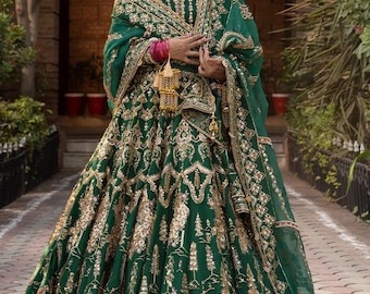 Pakistanische Hochzeitskleider Indische Kleidung Grün Maxi Kleid Nikkah Outfit Gastpartyklage Eid Salwar Kameez auf Bestellung Benutzerdefinierter Stich