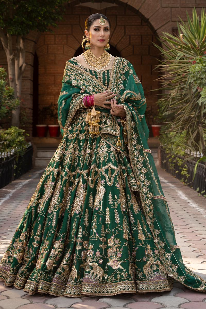 green emerald velvet dress maria b bd-2904 emerald green Pakistani indian wedding bridal dresses usa  uk mehndi nikkah outfits – Pakistani Designer Dresses main image 1