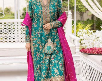 Parrot Green Embroidered Salwar Kameez: Pakistani Wedding Outfit Eid - Etsy