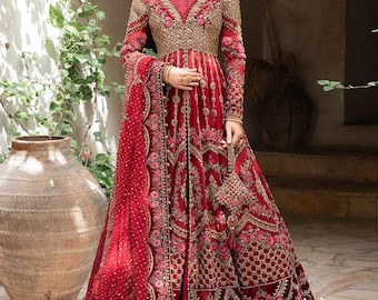 パキスタン民族衣装　Luxury ドレス　刺繍 Anarkali サーモンピンク パキスタン民族衣装 Luxury ドレス 刺繍 Anarkali サーモン