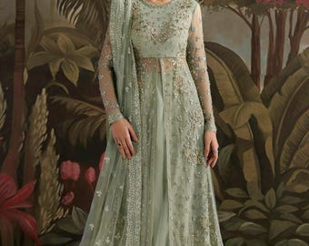 Pakistani Wedding Dresses Front Open Long Shirt Embroidered Salwar Kameez Reception Indian Guest Party Outfit