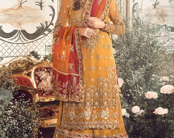 Latest Pakistani Wedding Dresses Mustard Gharara Indian Bridal Dress Mehndi Party Clothes Salwar Kameez Design Custom Stitched Guest Outfit