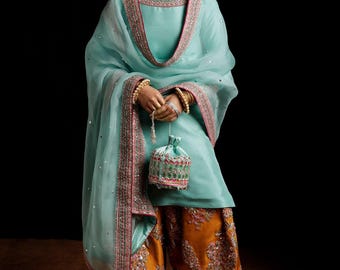 Blue Embroidered Salwar Kameez: Pakistani Indian Wedding Dresses Eid Party Outfit