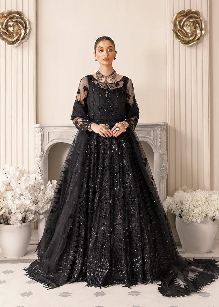 black maxi dress pakistani wedding Black Pakistani Bridal Maxi Dress, Embroidered Net Outfit