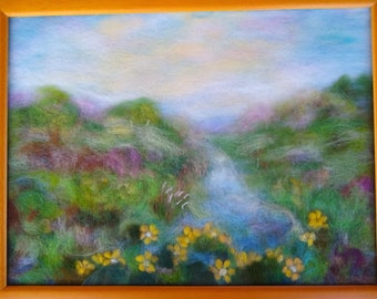 Spring Magic: Changing into Summer. - wool fiber art, wall hanging, wool picture