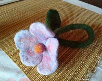 Needle felted flower - can be used as a curtain tie back, wrist or neck ornament