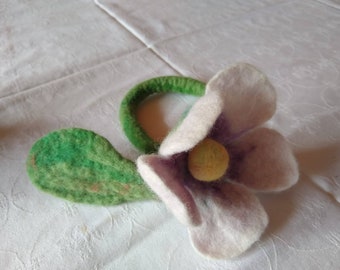 Needle felted flower - can be used as a curtain tie back, wrist or neck ornament