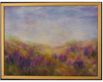 Sage on a mountain meadow - wool fiber art, wall hanging, wool picture