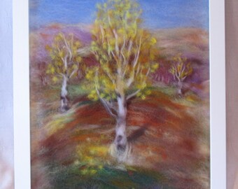 Autumn. Evening. Earth. - wool fiber art, wall hanging, wool picture