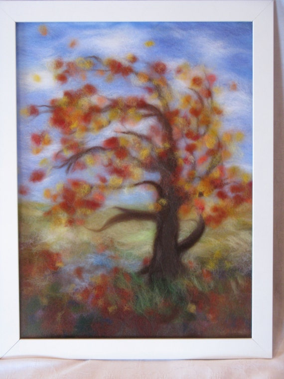 Autumn. Afternoon. Air. - wool fiber art, wall hanging, wool picture