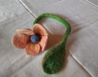 Needle felted flower - can be used as a curtain tie back, wrist or neck ornament