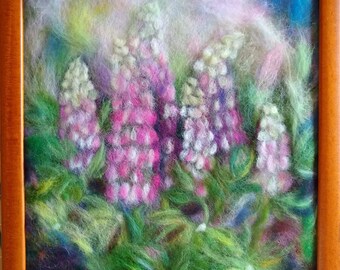 Fireweed - wool fiber art, wall hanging, wool picture