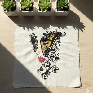 Butterfly Face Embroidery Design – 200x260 mm Hoop – Intricate Gothic Art Digital File