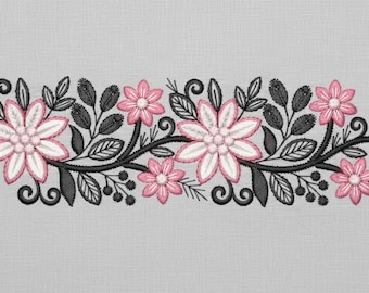 Floral Embroidery Design: Pink & White Flowers (Instant Download)