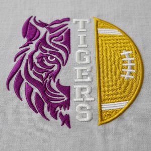 Tigers Embroidery Design: LSU Purple Tiger, Football (Digital File)