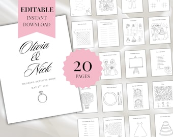 Personalisiertes Hochzeits-Malbuch | 20 bearbeitbare Aktivitätsseiten für Kinder | Ausdruckbares Hochzeits-Booklet