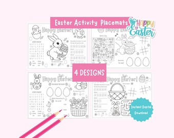 Osteraktivitäts-Tischset - 4 DESIGNS, Osteraktivitäten, Ostermalvorlage, Osterarbeitsblatt, Printable, Kinderaktivitäten, Spiele, Labyrinth