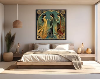 The Fates Moirai | Digital Download | AI Art | Wall Art | Instant Print | Art Nouveau | Unique digital art | Mythology | Nature