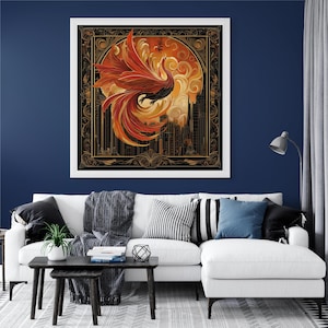 Phoenix Digital Download | AI Art | Wall Art | Phoenix Rising | Instant Print | Art Nouveau | Unique digital art | Mythology | Nature