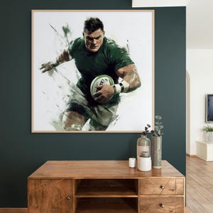 Rugby Player digital art print | Green jersey | Rugby Wall Art | Rugby Wall Decor | Rugby Poster | Digital Download | Rugby Fan Gift