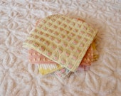 Vintage Chenille Fabric Quilt Squares - 15 - 6 inch squares pink, yellow white - 500-600