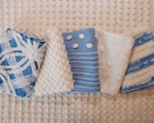 Vintage Chenille Fabric Mini Sets - blue white chenille - Five 12 quot x 18 quot pieces - 100-559