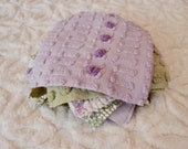 Vintage Chenille Fabric Quilt Squares - 12 - FIVE inch squares, green purple - 500-520