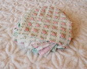 Vintage Chenille Fabric Quilt Squares - 15 - 6 inch squares pink, green white - 500-597