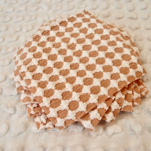 Vintage Chenille Fabric Quilt Squares - 12 - 6 inch squares Lady Galt woven &quot;copper & white&quot; bedspread - 500-24-701
