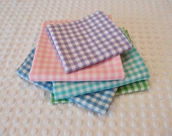 Fabric - quilt fabric - gingham 1/4" fabric pieces - 5 pieces various colors - F24-6