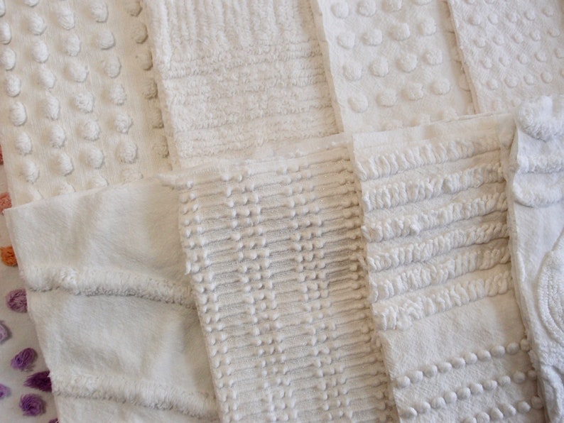 #500-969 Vintage Chenille bedspread fabric white quilt squares EIGHT inch squares all white 30