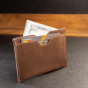 Billetera de cuero delgada personalizada, billetera personalizada para hombre, billetera delgada de cuero hecha a mano con tarjetero, billetera pequeña minimalista, regalo personalizado